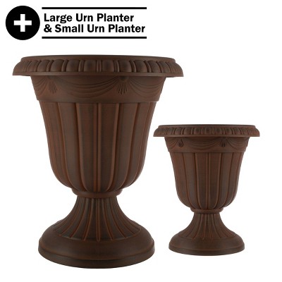 Brown Recycled Plastic Outdoor Urn Planter Set