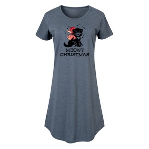 Women's - Instant Message - Christmas Vintage Meowy Christmas Kitty Graphic T-shirt Dress - 1 of 4