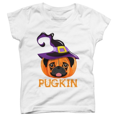 Girl's Design By Humans Pugkin Pumpin Halloween By trantanphat95 T-Shirt