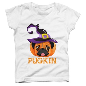 Girl's Design By Humans Pugkin Pumpin Halloween By trantanphat95 T-Shirt - 1 of 3