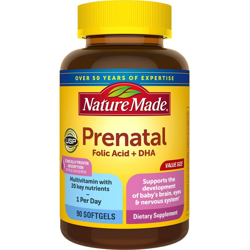 Nature Made Prenatal with Folic Acid + DHA, Prenatal Vitamin and Mineral Supplement Softgels, 3 of 13