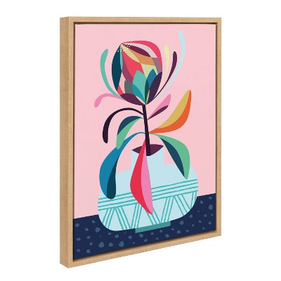 Colorful Abstract Floral Canvas Print with Natural Frame