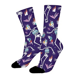 Dancing Skull Women Printed Crew Socks Funny Funky Socks Soft Polyester Novelty Gifts for Artists Men - 1 of 1