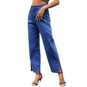 Womens Side Slit Jeans High Waist Straight Leg Denim Pants with Pockets Casual Summer Pants Flared Jeans Classic Women Jeans - 1 of 4
