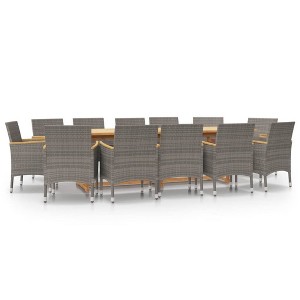 vidaXL Patio Dining Set - 13 Piece Gray Acacia Wood with Cushions - Outdoor Garden Furniture - 12 Rattan Chairs - 1 of 4