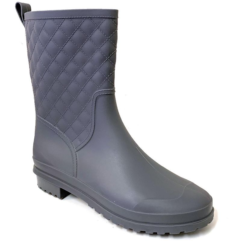 Women's Rain Boots Block Heel Short Garden Rainboot, Grey-5