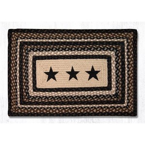 Earth Rugs Black Stars Oblong Patch Tread 20"x30" – Hand-Stenciled Braided Jute Mat with Americana Flair - 1 of 3
