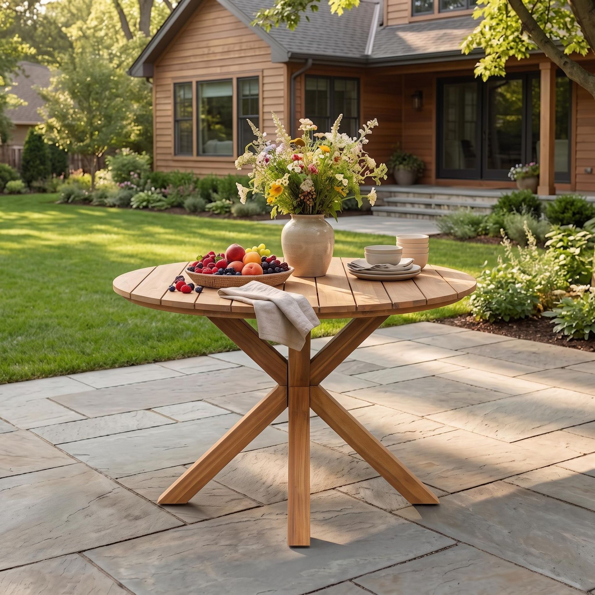 Christopher Knight Home Phanes Rustic Patio Acacia Wood Slatted Dining Table, Teak
