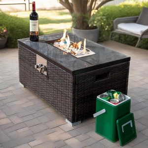Kumasinova 32" Propane Gas Fire Pit Table for Patio and BBQ Parties,50000 BTU Square Firepit Coffee Table with Rain Cover and Lava Rocks,Black Brown - 1 of 4