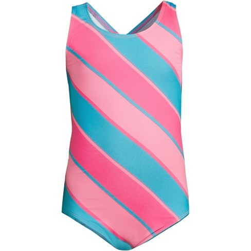 Lands' End Kids Slim Chlorine Resistant One Piece Upf 50 Swimsuit - Large -  Knockout Pink/turquoise Stripe : Target