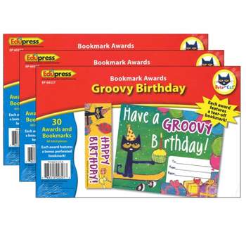 Edupress™ Pete the Cat Groovy Birthday Bookmark Awards, 30 Per Pack, 3 Packs