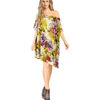 LA LEELA Women's Summer Loose Vacation Beachwear Mini Swim Suit Loose Beach Dress Holiday Swimwear Bathing Suit Cover Ups 2X-3X Multicolor, Floral