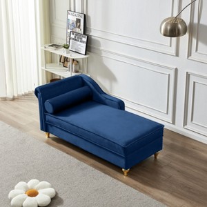 Modern Velvet Chaise Lounge Chair w/Storage&Round Pillow,Soft Upholstery,Easy Assembly,Stylish Gold Legs, for Bedroom, Living Room - 1 of 4