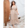 Coolmee Women Summer Maxi Dress Plus Size V Neck Wrap Floral Print Short Sleeves Ruffle Tiered Dress with Belt - 2 of 4