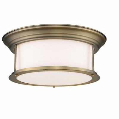 Sonna 3-Bulb Flush Mount Light - Clear Seedy Glass & Heritage Brass - 15.5" Wide, Dimmable