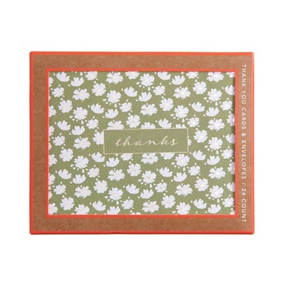 24ct Thank You Daisy Cards Green: Mara-Mi Floral Stationery Pack with Envelopes, Botanical Design, All Occasions