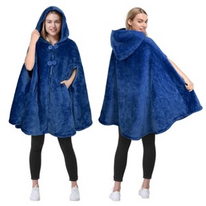 Catalonia Womens Oversized Plush Fleece Wearable Blanket Hooded Wrap Sweater with Hand Pockets, Open Front No Sleeve Cape Shawls, Cozy Gift for Woman - 1 of 4