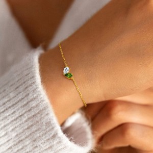 Turandoss 18K Gold Heart Bracelets for Women Girls - Dainty Double Pear Birthstone Bracelet, Zircon Link Chain Bracelet, Christmas Gifts, 6+2.5Inches - 1 of 4