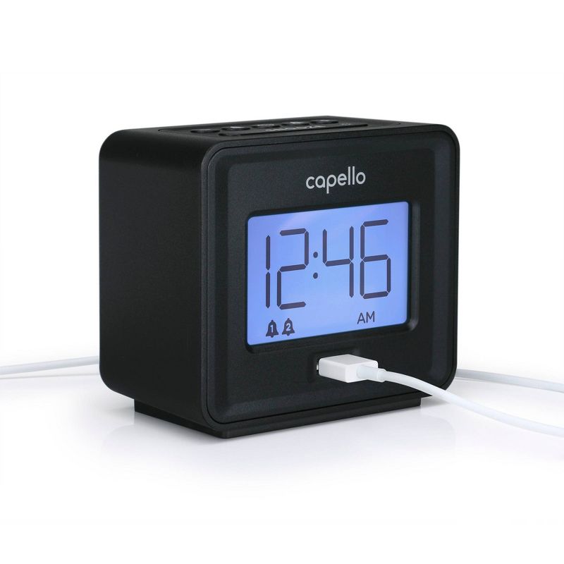 Compact Digital Alarm Clock with USB Charger Black - Capello, 2 of 4