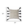 HomeRoots 20" Black And Cream Cotton Geometric Throw Pillow with Tassels - 3 of 4