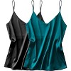Ekouaer Women's 2 Pcs Satin Camisole Silky Pajama Tank Tops V Neck Soft Spaghetti Strap Loose Basic Sleepwear - 4 of 4