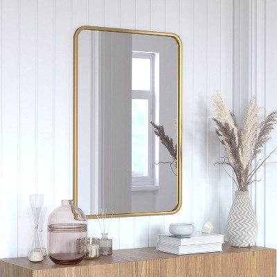 Large Rectangular Gold Metal Frame Wall Mirror