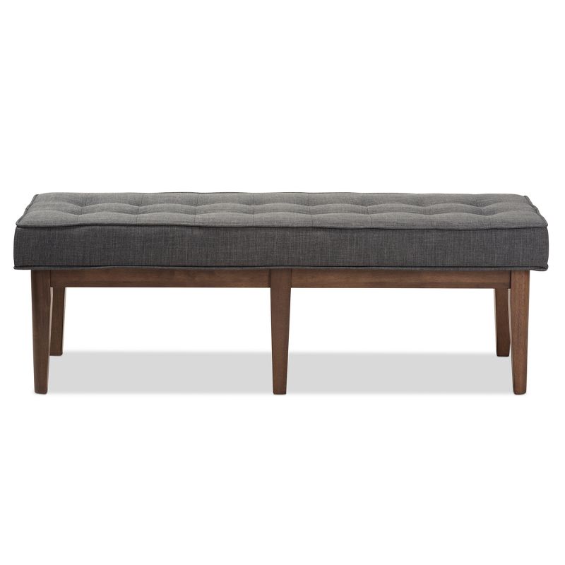 Lucca Mid Century Modern Walnut Wood Fabric Upholstered Button Tufted Bench Dark Gray - Baxton Studio, 3 of 10
