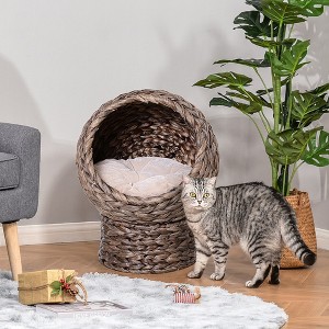 LOVMOR 23.5" H Handwoven Elevated Cat Bed with Soft Cushion & Cat Egg Chair Shape - 1 of 4