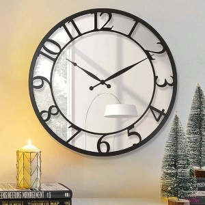 21 Inch Mirrored Glass Wall Clock Decorative Large Black Arabic Numeral Modern Farmhouse Living Room Clocks - 1 of 4