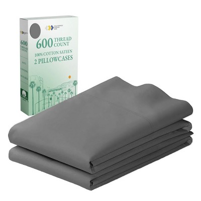 Luxury 600 Thread Count Pillowcases - 100% Cotton Sateen, Soft, Cool & Breathable by California Design Den