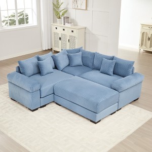 Oversized 79.1" Corduroy Cloud Modular Sectional Sofa Bed with Thick Cushion and Movable Ottoman, 4-Piece Free combination Sofa - 1 of 4