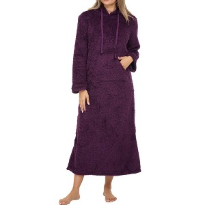 ADR Women's Warm Fleece Nightgown, Oversized Hoodie, Long Hooded Sweatshirt Robe - 1 of 3