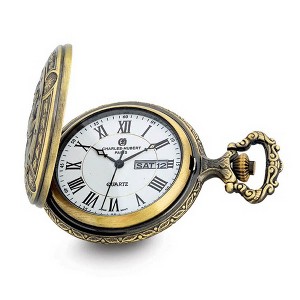 Black Bow Jewelry Charles Hubert Antique Gold Finish Hunter & Dog Pocket Watch - 1 of 4