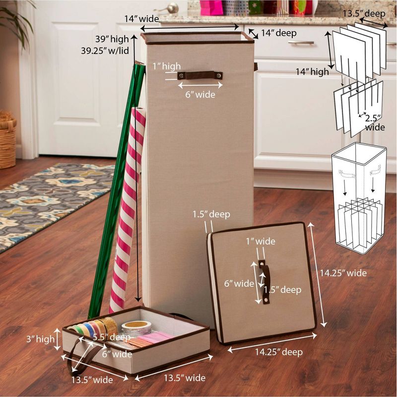 Household Essentials Tall Wrapping Paper Organizer Storage Box with Lift Out Ribbon Tray, 5 of 10