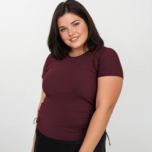 Calypsa Women's Plus Size UPF 50+ Short Sleeve Adele Swim Top - 1 of 3