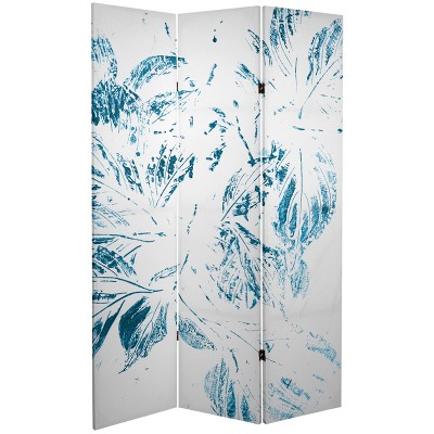 Oriental Furniture 6' Tall Double Sided Pure Leaves Canvas Room Divider Light Blue