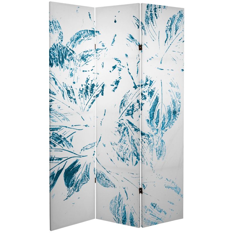 Oriental Furniture 6' Tall Double Sided Pure Leaves Canvas Room Divider Light Blue, 1 of 6