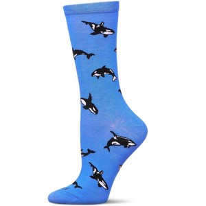 Memoi Women's Whales Rayon From Bamboo Crew Socks Azure 9-11 - 1 of 3