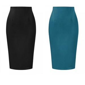 INSPIRE CHIC Women's Elegant High Wasit Split Hem Work Bodycon Pencil Skirt 2 Packs - 1 of 4