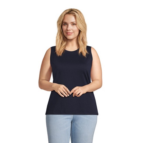 Lands' End Women's Plus Size Supima Cotton Crew Neck Tank Top - 3x ...