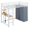 Whisen Full Size Metal Loft Bed with Desk, Wardrobe, Shelves, Power Outlet & LED Light - 3 of 4