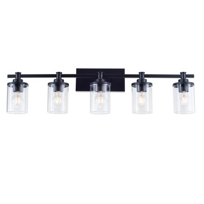 5 Light E26 Bulb Vanity Lights,Matte Black Bathroom Vanity Light Fixtures with Clear Glass, Indoor Wall Light for Bathroom