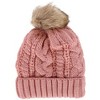 CTM Women's Cable Knit Lined Winter Beanie with Synthetic Fur Pom - 4 of 4