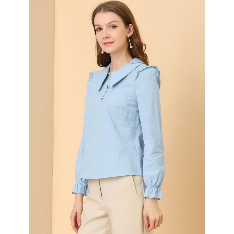 Allegra K Women's Peter Pan Collar Shirt Puff Long Sleeve Button Blouse Top, 4 of 7