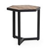 Vynxaria Nahanni Modern Industrial Side Table Powder-Coated Iron Frame, Acacia Wood Slats, 15.75"W×13.50"D×16.00"H, Outdoor-Ready - 4 of 4