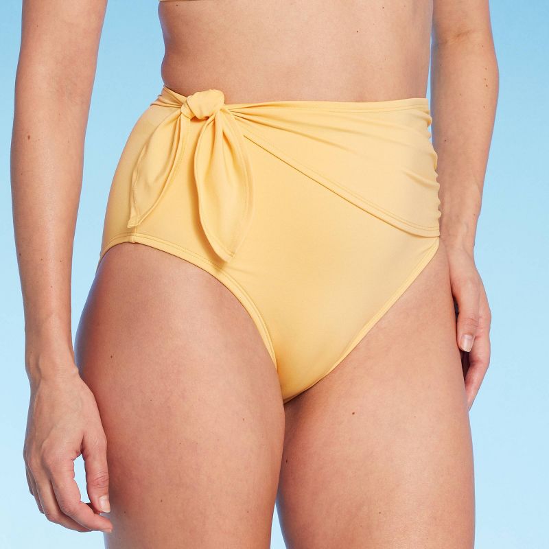 Women&#39;s Sash Tie High Waist Medium Coverage Bikini Bottom - Kona Sol&#8482; Yellow, 1 of 7