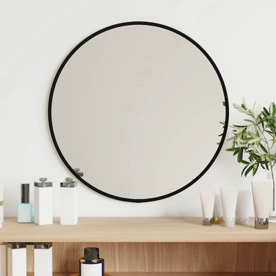 Aghana Digitals Round Black Synthetic Glass Wall Mirror - 15.7in Diameter, Minimalist Design,