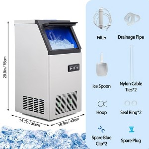 TROPOW Commercial Ice Maker Machine , Stainless Steel Undercounter & Freestanding Ice Maker with 24Lbs Storage, 2-Way Water Supply - for Bars, Silver - 1 of 4