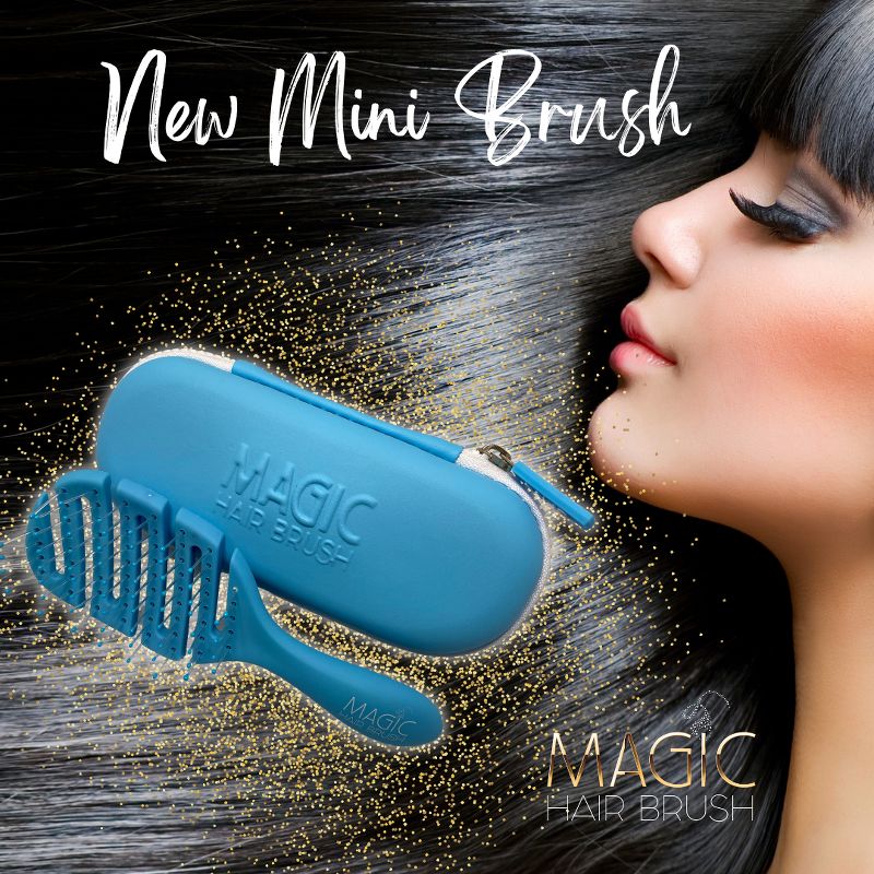 Magic Hair Brush Mini Blue, Professional Flexible Vented Hairbrush For Detangling w/ Case - Blue, 3 of 6