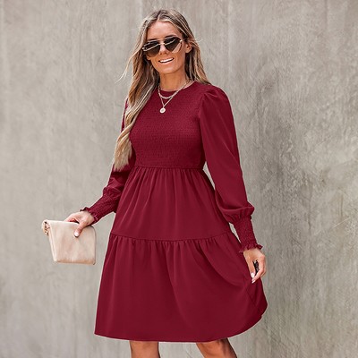 24seven Comfort Apparel Womens Long Sleeve V Neck Side Slit Maxi  Dress-Burgundy-S